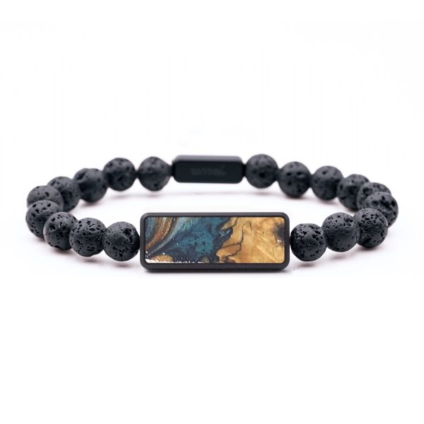 Lava Bead Wood+Resin Bracelet - Jodi (Teal & Gold, 687448) Fashion