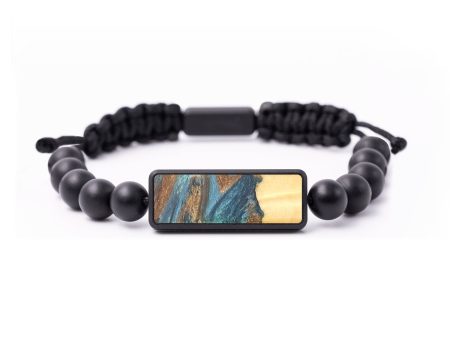 Onyx Bead Wood+Resin Bracelet - Pamela (Teal & Gold, 683460) Cheap