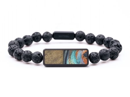 Lava Bead Wood+Resin Bracelet - Alaya (Teal & Gold, 683454) Online now