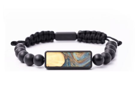 Onyx Bead Wood+Resin Bracelet - Jenny (Teal & Gold, 683456) For Sale