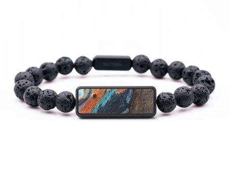 Lava Bead Wood+Resin Bracelet - Millie (Teal & Gold, 683453) Online