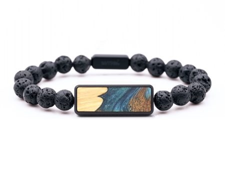 Lava Bead Wood+Resin Bracelet - Mikayla (Teal & Gold, 683455) Fashion