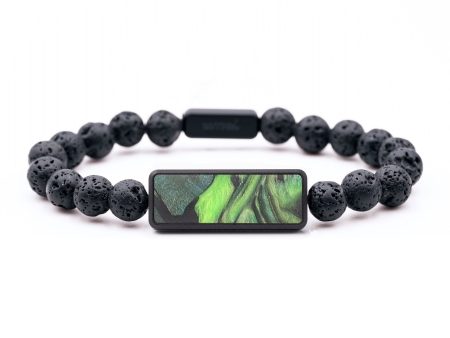 Lava Bead Wood+Resin Bracelet - Erin (Green, 683400) For Sale