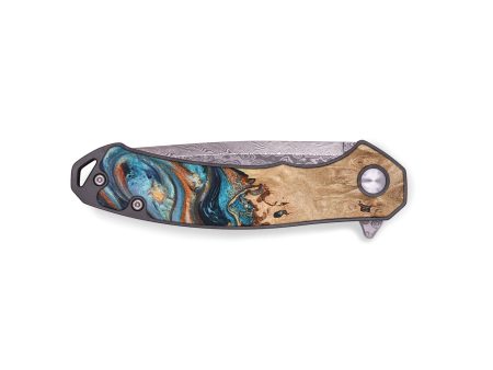 EDC Wood+Resin Pocket Knife - Abram (Teal & Gold, 683147) For Sale