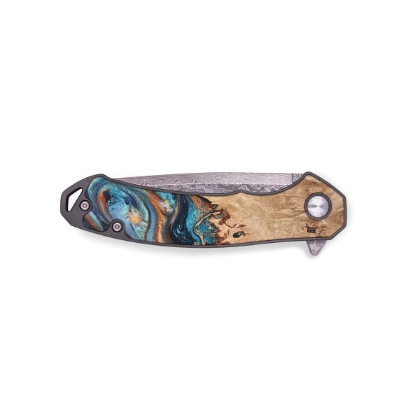 EDC Wood+Resin Pocket Knife - Abram (Teal & Gold, 683147) For Sale