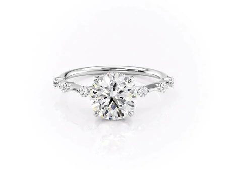 The Hidden Halo Penelope Set With A 5 Carat Round Moissanite For Sale