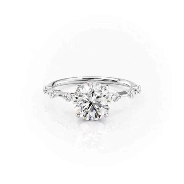 The Hidden Halo Penelope Set With A 5 Carat Round Moissanite For Sale